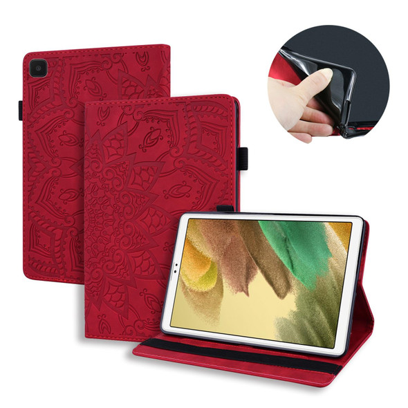 Samsung Galaxy Tab A7 Lite 8.7 (2021) T220 / T225 Calf Pattern Double Folding Design Embossed Leather Case with Holder & Card Slots & Pen Slot & Elastic Band(Red)