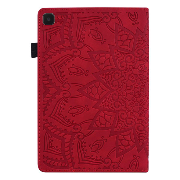Samsung Galaxy Tab A7 Lite 8.7 (2021) T220 / T225 Calf Pattern Double Folding Design Embossed Leather Case with Holder & Card Slots & Pen Slot & Elastic Band(Red)