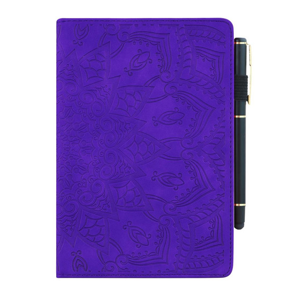 Galaxy Tab A 10.5 T590 / T595 Calf Pattern Double Folding Design Embossed Leather Case with Holder & Card Slots & Pen Slot & Elastic Band(Purple)