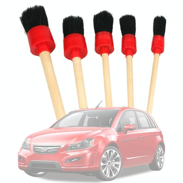 5 in 1 Car Detailing Brush Cleaning Natural Boar Hair Brushes Auto Detail Tools Products Wheels Dashboard Black)