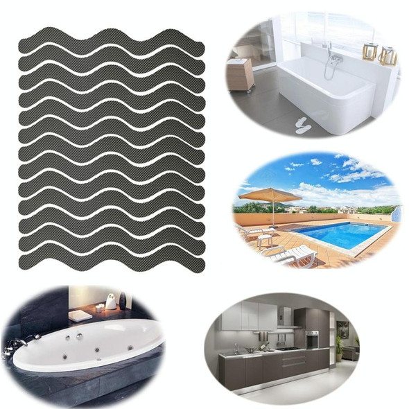 48 PCS Wavy Shaped Safety Bathtub Non-Slip Sticker, Specification:  1.3 x 18cm(Grey)