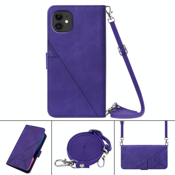 Crossbody 3D Embossed Flip Leatherette Phone Case - iPhone 11(Purple)