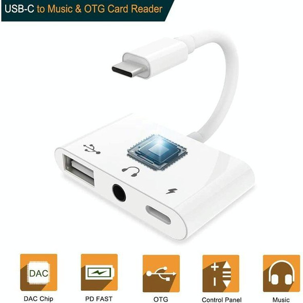 3 in 1 USB-C OTG Adapter with 3.5mm Headphone Jack, Compatible for iPad Pro and Type-C Jack Phone