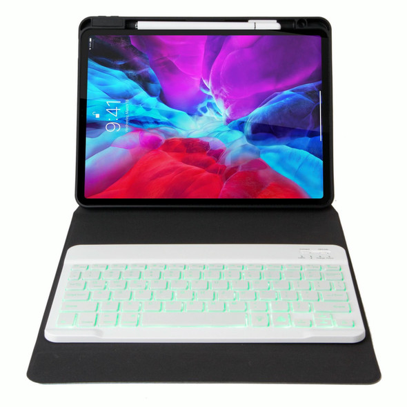 H-097S Monochrome Backlight Bluetooth Keyboard Leather Case with Rear Three-fold Holder - iPad 9.7 2018 & 2017(Pink Blue)