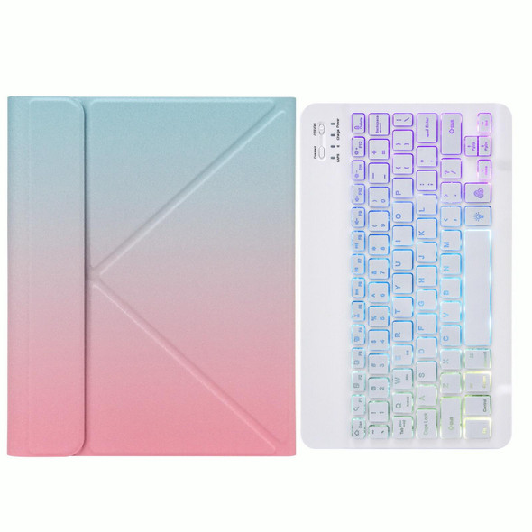 H-097S3 Tri-color Backlight Bluetooth Keyboard Leather Case with Rear Three-fold Holder - iPad 9.7 2018 & 2017(Pink Blue)