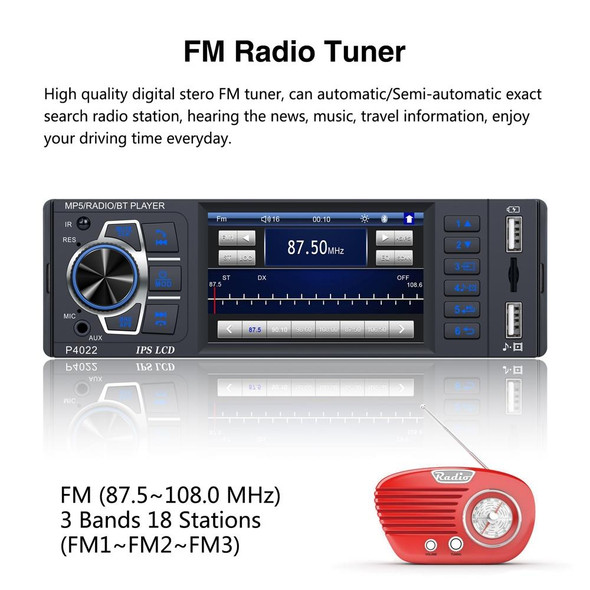 P4022 3.8 inch Universal Car Radio Receiver MP5 Player, Support FM & Bluetooth & TF Card with Remote Control