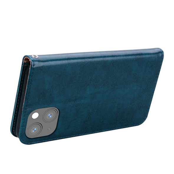 Business Style Oil Wax Texture Horizontal Flip Leatherette Case with Holder & Card Slots & Wallet - iPhone 13 mini(Blue)