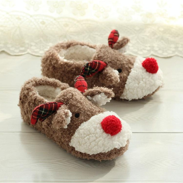 Elk Slippers Cute Thick-Soled With Heel Cotton Slippers Autumn And Winter Cotton Slippers, Colour: Brown(37)