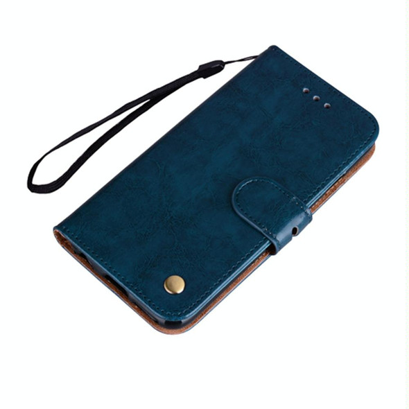 Business Style Oil Wax Texture Horizontal Flip Leatherette Case with Holder & Card Slots & Wallet - iPhone 13(Blue)