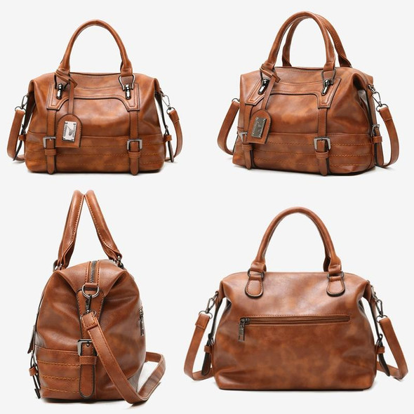 Ladies Casual Handbag Soft-faced Solid Color One-shoulder Diagonal Large Bag(Brown)