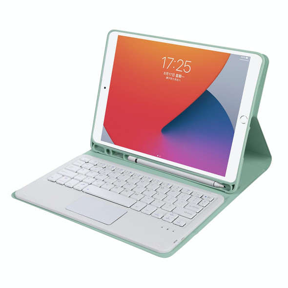 A11B-A Lambskin Texture Square Keycap Bluetooth Keyboard Leather Case with Touch Control For iPad Air 4 2020 10.9 / Pro 11 inch 2021 & 2020 & 2018(Light Green)