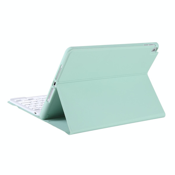 A11B-A Lambskin Texture Square Keycap Bluetooth Keyboard Leatherette Case with Touch Control - iPad Air 4 2020 10.9 / Pro 11 inch 2021 & 2020 & 2018(Light Green)