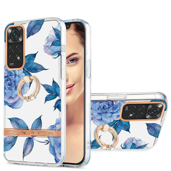 Xiaomi Redmi Note 11S / Note 11 4G Global Ring IMD Flowers TPU Phone Case(Blue Peony)