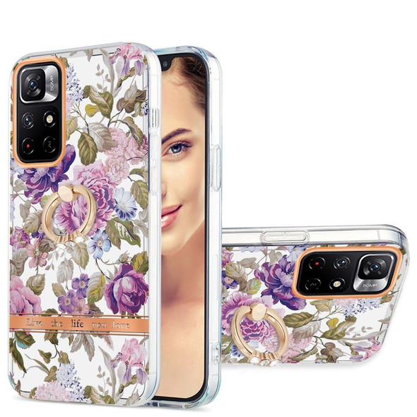 Xiaomi Redmi Note 11 5G / Poco M4 Pro 5G Ring IMD Flowers TPU Phone Case(Purple Peony)