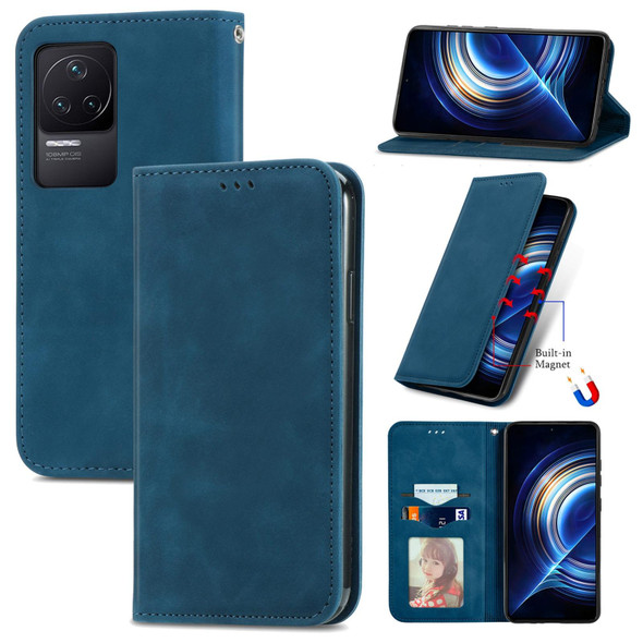 Xiaomi Redmi K50 Pro Retro Skin Feel Magnetic Flip Leather Phone Case(Blue)