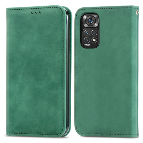 Xiaomi Redmi Note 11S Retro Skin Feel Magnetic Flip Leather Phone Case(Green)