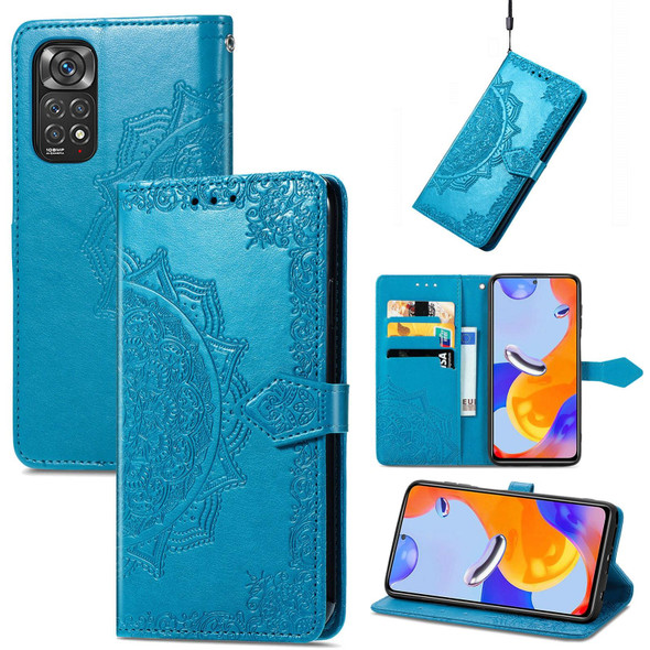 Xiaomi Redmi Note 11 Pro 4G Global Mandala Flower Embossed Flip Leather Phone Case(Blue)