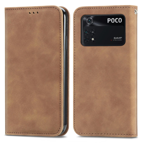 Xiaomi Poco M4 Pro Retro Skin Feel Magnetic Flip Leather Phone Case(Brown)