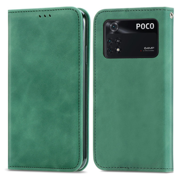 Xiaomi Poco M4 Pro Retro Skin Feel Magnetic Flip Leather Phone Case(Green)