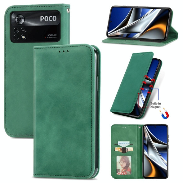 Xiaomi Poco X4 Pro 5G Retro Skin Feel Magnetic Flip Leather Phone Case(Green)