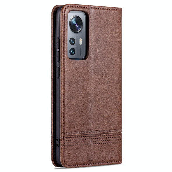 Xiaomi 12 / 12X AZNS Magnetic Calf Texture Flip Leather Phone Case(Dark Brown)