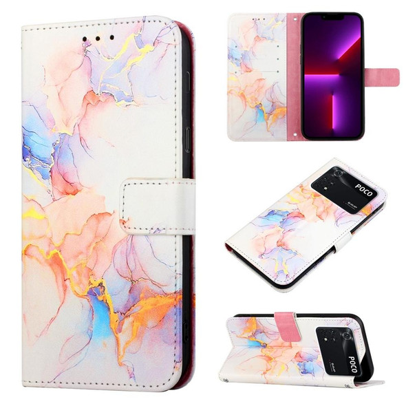 Xiaomi Poco M4 Pro 4G PT003 Marble Pattern Flip Leather Phone Case(Galaxy Marble White LS004)