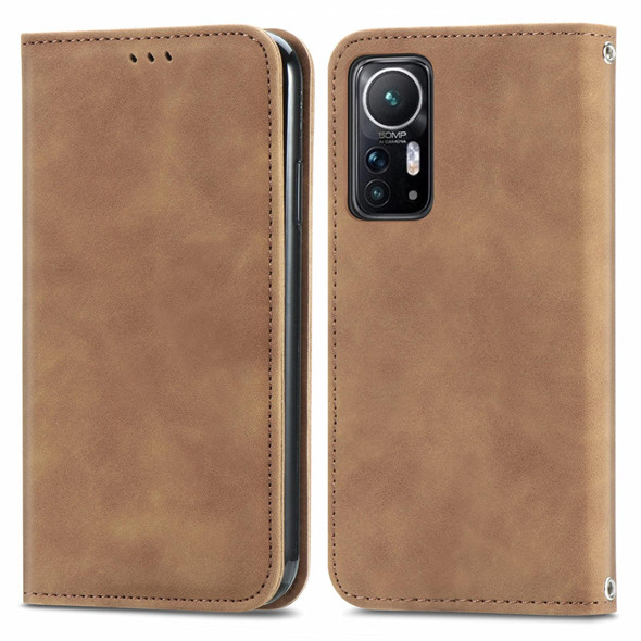 Xiaomi 12 / 12X Retro Skin Feel Magnetic Flip Leather Phone Case(Brown)