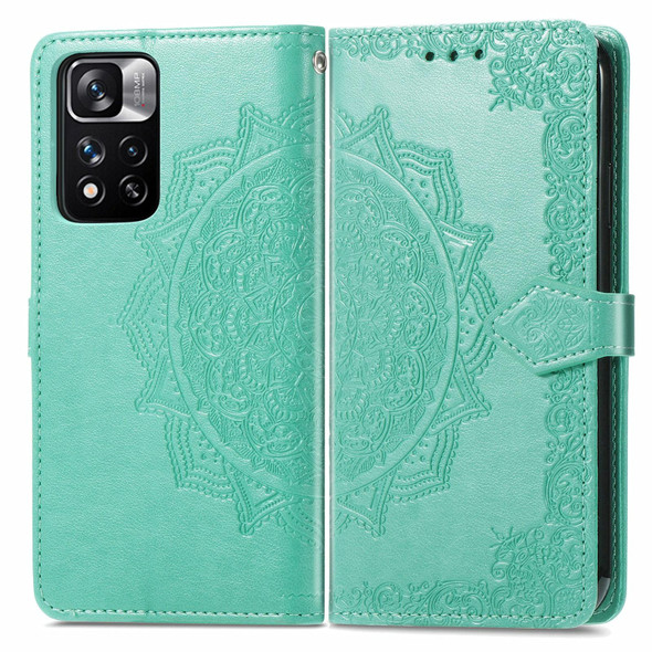 Mandala Flower Embossed Flip Leather Phone Case - Xiaomi Redmi Note 11 Pro / 11 Pro+(Green)