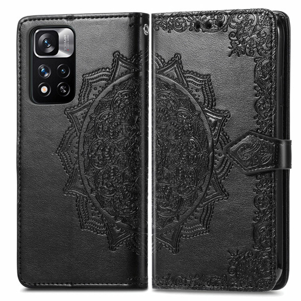 Mandala Flower Embossed Flip Leather Phone Case - Xiaomi Redmi Note 11 Pro / 11 Pro+(Black)