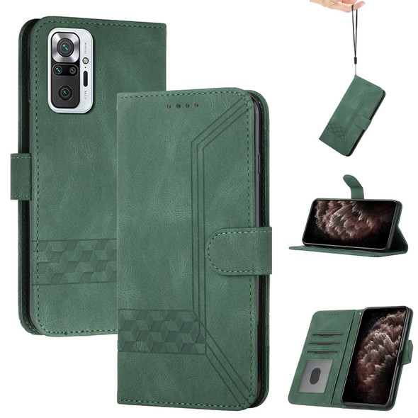 Xiaomi Redmi Note 10 Pro Cubic Skin Feel Flip Leather Phone Case(Dark Green)