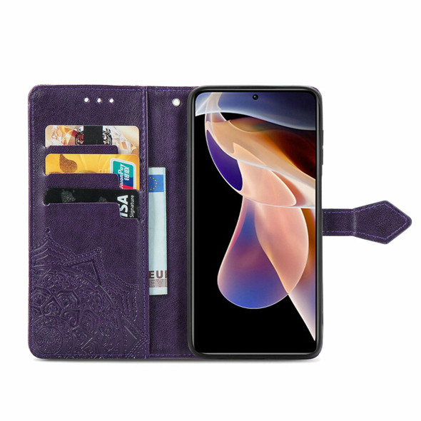 Mandala Flower Embossed Flip Leather Phone Case - Xiaomi Redmi Note 11 Pro / 11 Pro+(Purple)