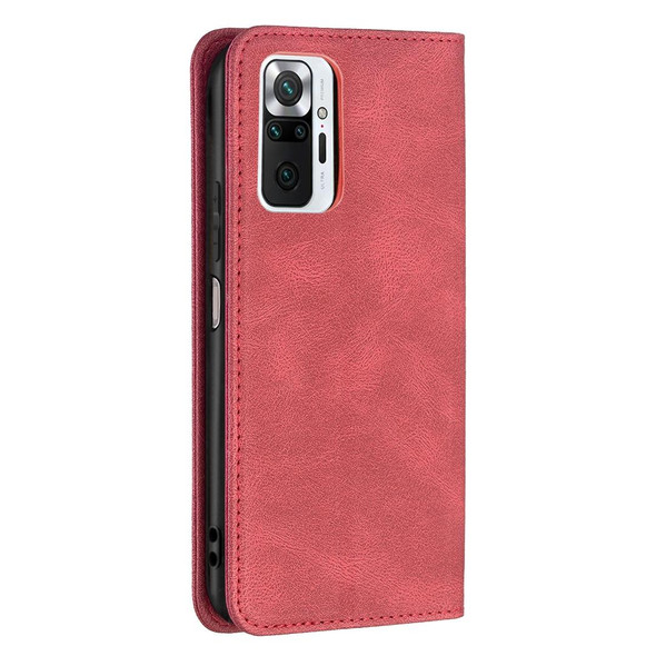 Xiaomi Redmi Note 10 Pro / Note 10 Pro Max Magnetic RFID Blocking Anti-Theft Leather Case with Holder & Card Slots & Wallet(Red)