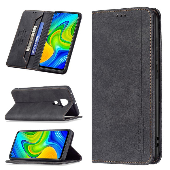 Xiaomi Redmi Note 9/Redmi 10X 4G Magnetic RFID Blocking Anti-Theft Leather Case with Holder & Card Slots & Wallet(Black)