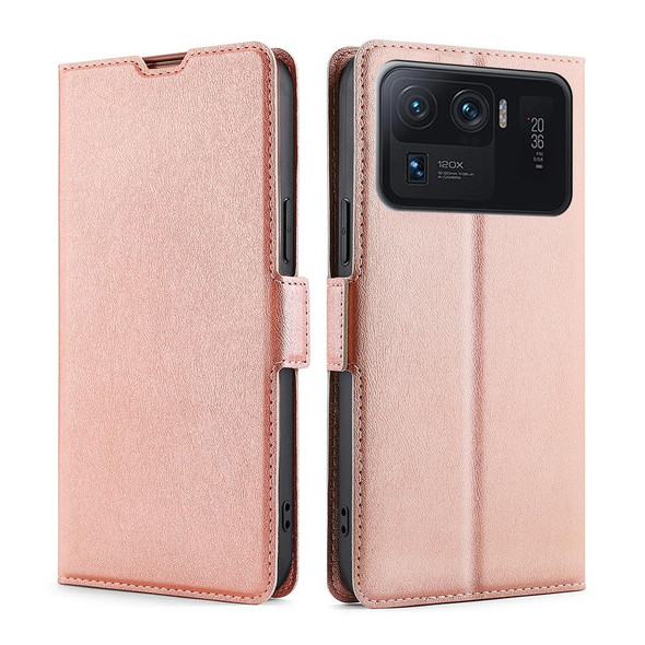 Xiaomi Mi 11 Ultra Ultra-thin Voltage Side Buckle PU + TPU Horizontal Flip Leather Case with Holder & Card Slot(Rose Gold)