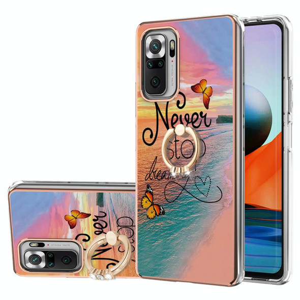 Xiaomi Redmi Note 10 Pro/ 10 Pro Max Electroplating Pattern IMD TPU Shockproof Case with Rhinestone Ring Holder(Dream Chasing Butterfly)