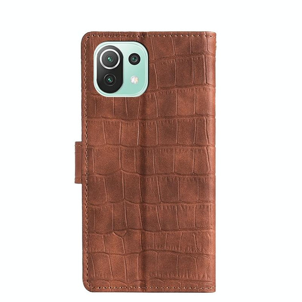 Skin Feel Crocodile Texture Magnetic Clasp Horizontal Flip PU Leather Case with Holder & Card Slots & Wallet - Xiaomi Mi 11 Lite(Brown)
