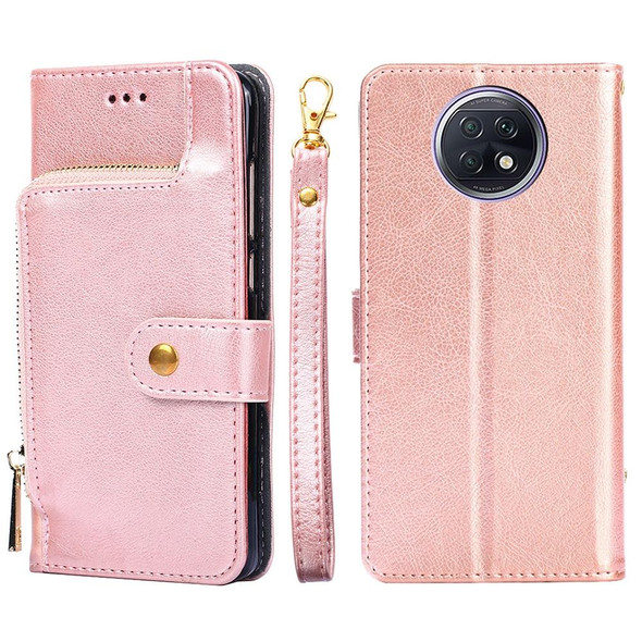 Zipper Bag PU + TPU Horizontal Flip Leather Case with Holder & Card Slot & Wallet & Lanyard - Xiaomi Redmi Note 9 5G CN Version / Note 9T 5G(Rose Gold)