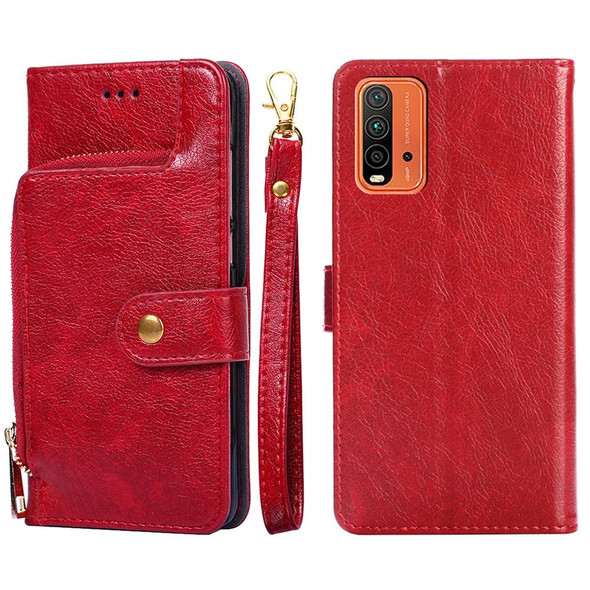 Zipper Bag PU + TPU Horizontal Flip Leather Case with Holder & Card Slot & Wallet & Lanyard - Xiaomi Redmi Note 9 4G (CN Version) / Redmi 9 Power / Redmi 9T(Red)