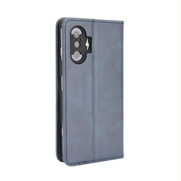 Xiaomi Poco F3 GT / Redmi K40 Gaming Magnetic Buckle Retro Crazy Horse Texture Horizontal Flip Leather Case with Holder & Card Slots & Photo Frame(Blue)