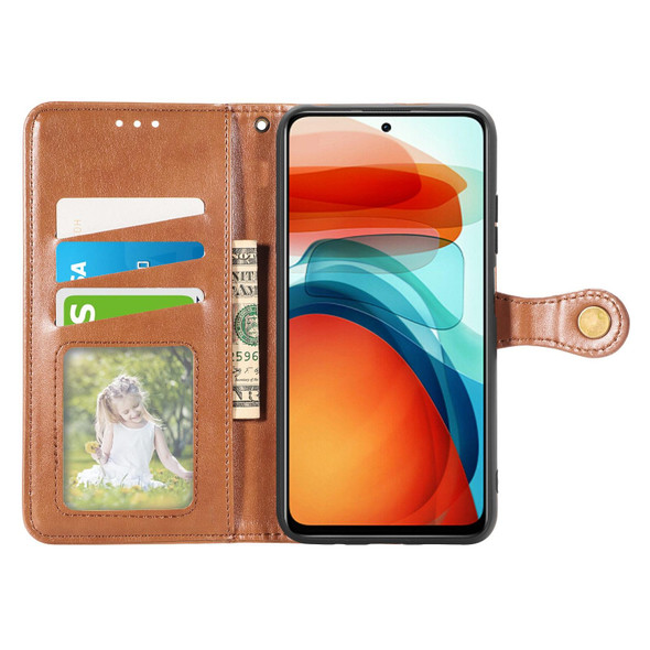 Xiaomi Redmi Note 10 Pro 5G / Poco X3 GT Solid Color Leather Buckle Phone Case with Lanyard & Photo Frame & Card Slot & Wallet & Stand Function(Brown)