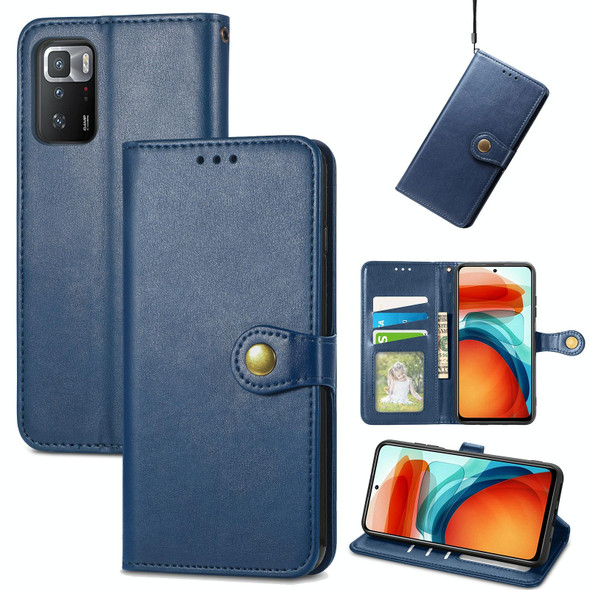 Xiaomi Redmi Note 10 Pro 5G / Poco X3 GT Solid Color Leather Buckle Phone Case with Lanyard & Photo Frame & Card Slot & Wallet & Stand Function(Blue)