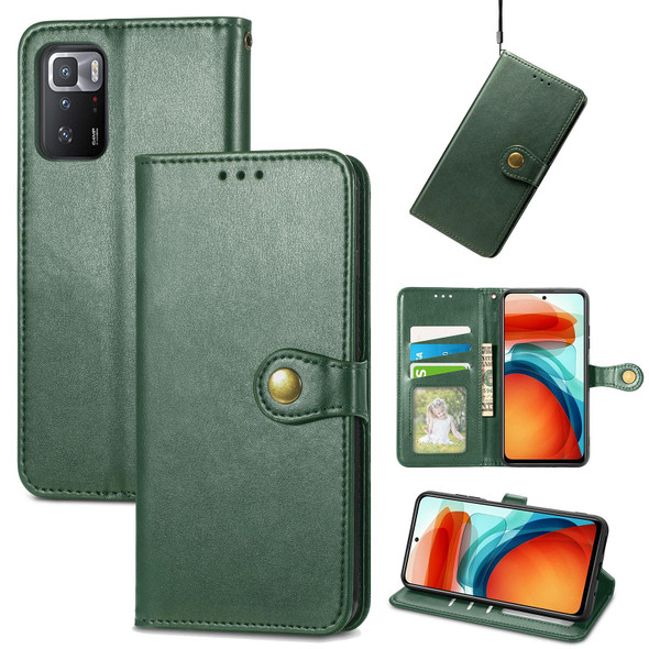 Xiaomi Redmi Note 10 Pro 5G / Poco X3 GT Solid Color Leather Buckle Phone Case with Lanyard & Photo Frame & Card Slot & Wallet & Stand Function(Green)