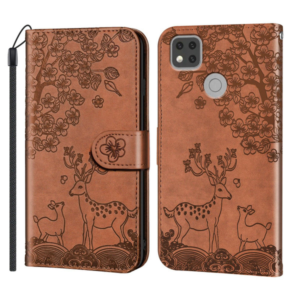 Xiaomi Redmi 9C Sika Deer Embossing Pattern Horizontal Flip PU Leather Case with Holder & Card Slot & Wallet & Photo Frame(Brown)