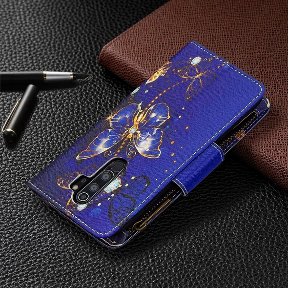 Xiaomi Redmi Note 8 Pro Colored Drawing Pattern Zipper Horizontal Flip Leather Case with Holder & Card Slots & Wallet(Purple Butterfly)