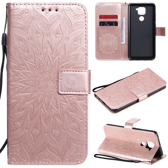 Xiaomi Redmi Note 9/Redmi 10X 4G Embossed Sunflower Pattern Horizontal Flip PU Leather Case with Holder & Card Slots & Wallet & Lanyard(Rose Gold)