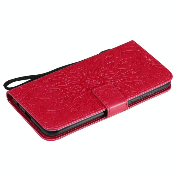 Xiaomi Redmi Note 9/Redmi 10X 4G Embossed Sunflower Pattern Horizontal Flip PU Leather Case with Holder & Card Slots & Wallet & Lanyard(Red)
