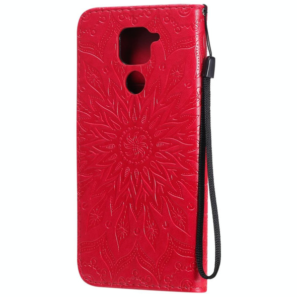 Xiaomi Redmi Note 9/Redmi 10X 4G Embossed Sunflower Pattern Horizontal Flip PU Leather Case with Holder & Card Slots & Wallet & Lanyard(Red)