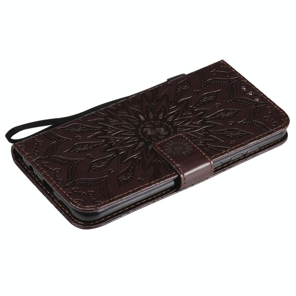 Xiaomi Redmi Note 9/Redmi 10X 4G Embossed Sunflower Pattern Horizontal Flip PU Leather Case with Holder & Card Slots & Wallet & Lanyard(Brown)
