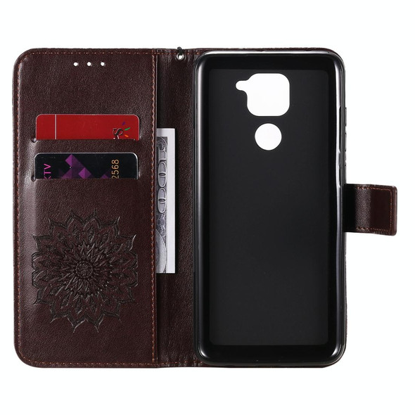 Xiaomi Redmi Note 9/Redmi 10X 4G Embossed Sunflower Pattern Horizontal Flip PU Leather Case with Holder & Card Slots & Wallet & Lanyard(Brown)