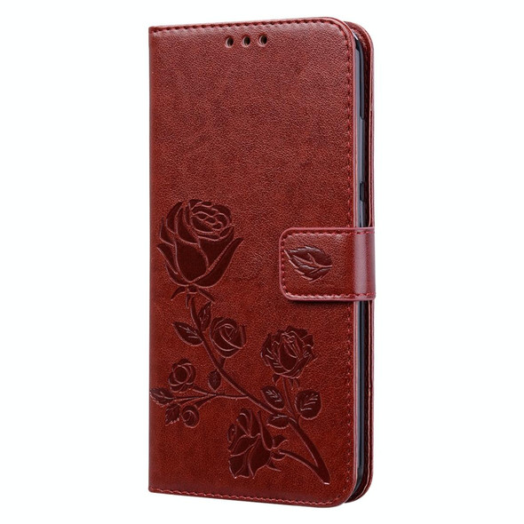 Xiaomi Redmi Note 8 Rose Embossed Horizontal Flip PU Leather Case, with Holder & Card Slots & Wallet(Brown)